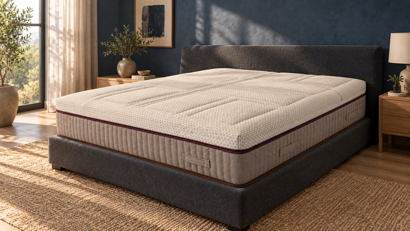 Camera contemporanea con letto completo e materasso Secilflex
